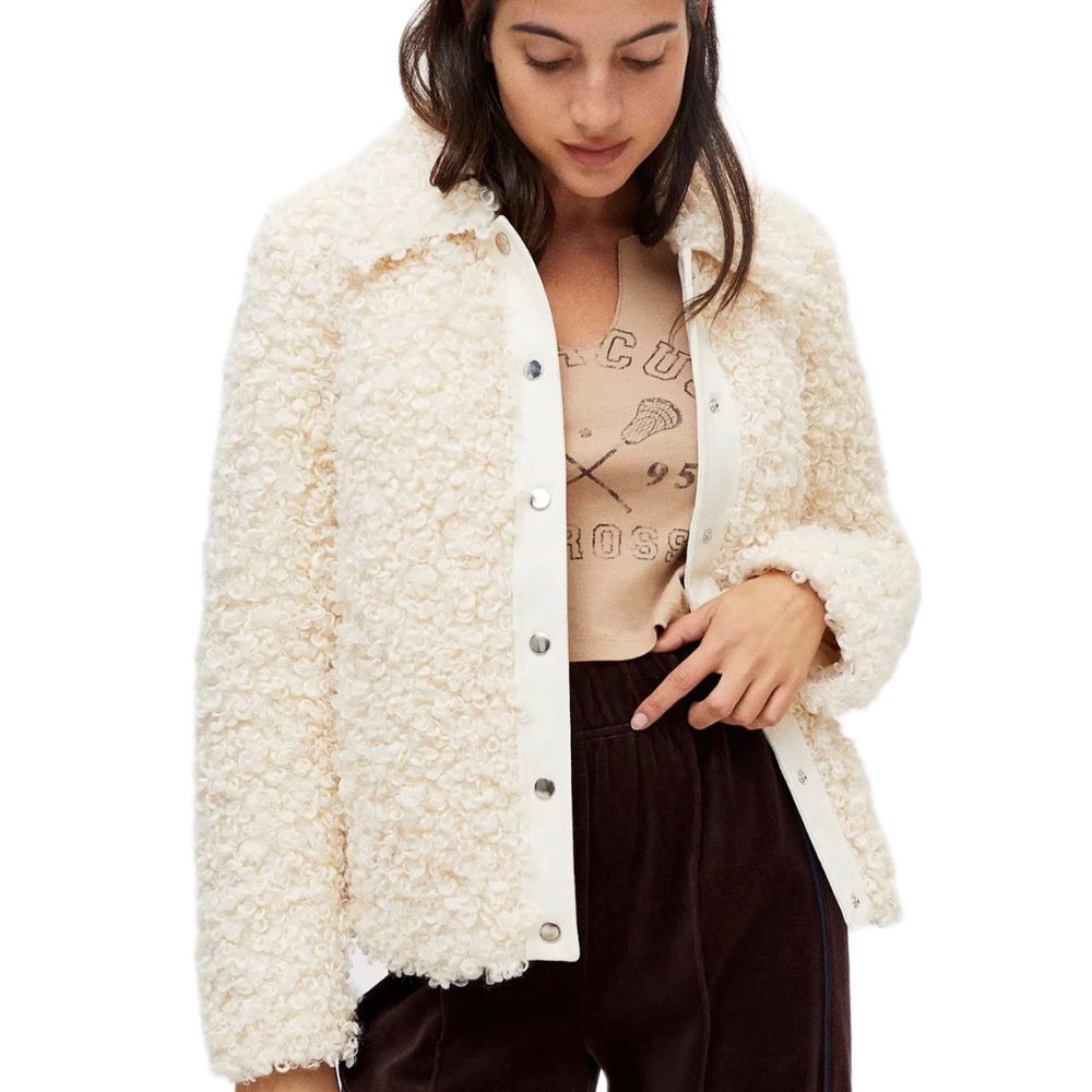 Urban Outfitters Amelie Cream Teddy Boucle Sherpa Denim Jacket S Cozy Winter